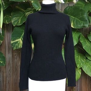 White + Warren cashmere black ribbed long sleeve turtleneck sweater size XS/S
